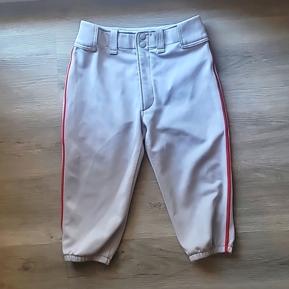 Mizuno Youth XL Short Baseball Pants Knickers Premier Padded (Gray w/Red Piping)